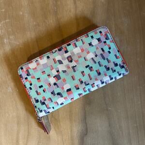 Fossil Key-Per Seafoam Green/Coral/Purple/Taupe Full-Zip Clutch Wallet 4x7x0.5”